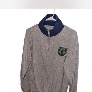 Zoe + Liv Heather Gray and Navy Zip-Up Sweater